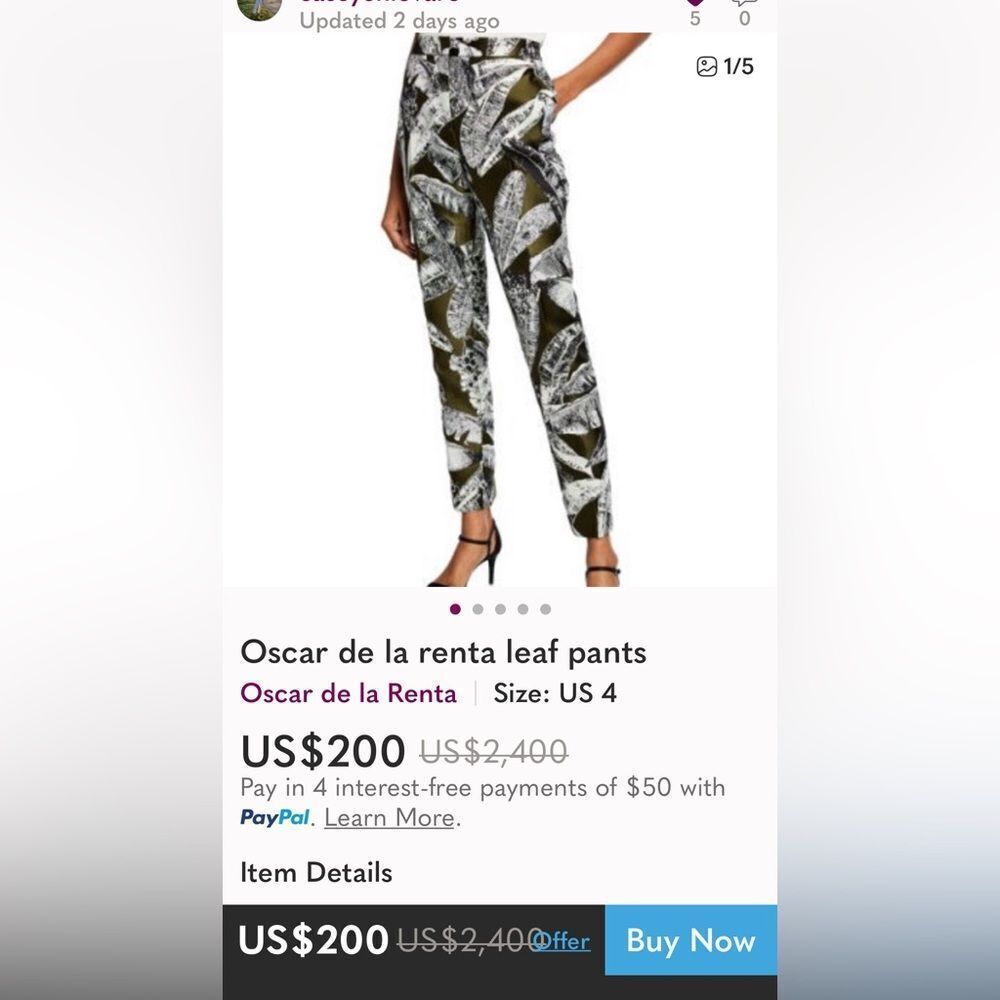 Oscar de la Renta Abstract Botanical Print 100% Silk Lined Slim Dress Pants - Picture 11 of 11
